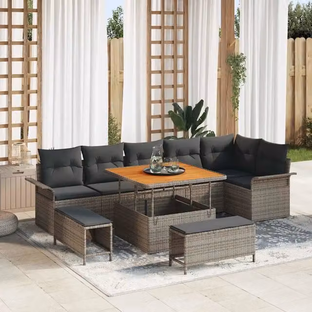 Set Divano da Giardino 9 pz Grigio polyrattan 3362148