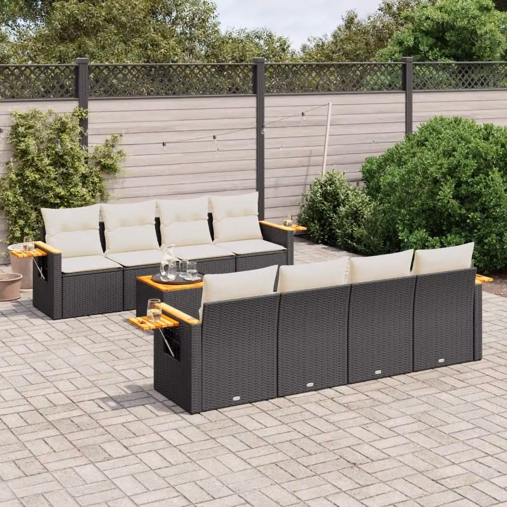 Maison Exclusive - Set Divani da Giardino 9 pz con Cuscini Nero in Polyrattan