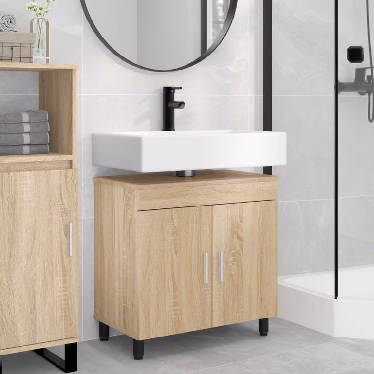 Mobiletto da bagno moderno vidaXL in legno marrone con ante a battente e ripiani interni L/P/H: 60 x 35 x 60 cm