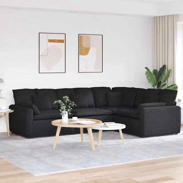 Divano Modulare con Cuscini in Tessuto Nero 3321149