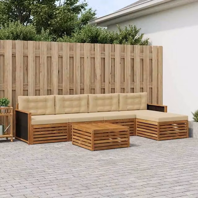 Set di divani da esterno 6 pz Naturale e Beige Poliestere 3383256