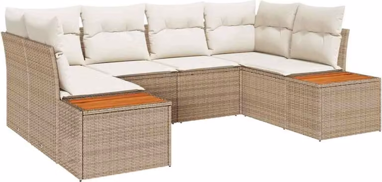 Set Divano da Giardino con cuscino 6 pcs Beige polyrattan
