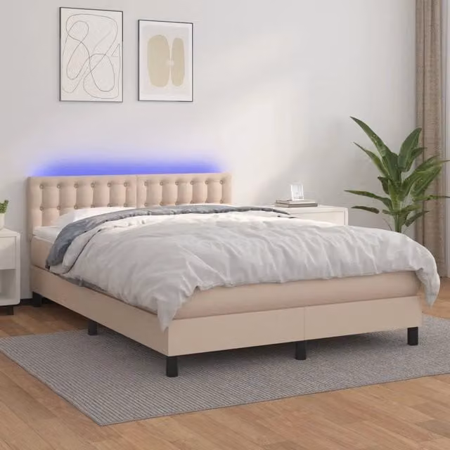 Letto con contenitore a molle e illuminazione LED vidaXL in similpelle color cappuccino L/P: 140 x 200 cm – 1