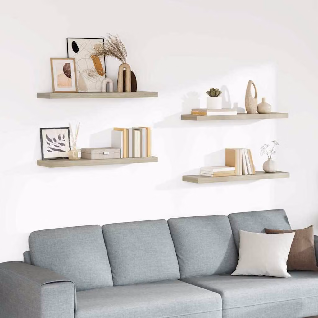 Set di 4 scaffali a parete vidaXL in MDF color rovere marrone, L 90 cm x P 23,5 cm x H 3,8 cm