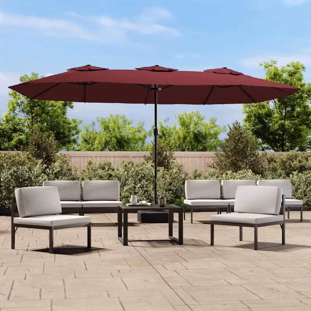 Ombrellone da Giardino a Doppia Testa vidaXL Rosso Bordeaux e Grigio in Poliestere e Acciaio L: 449 cm, H: 265 cm, H: 245 cm