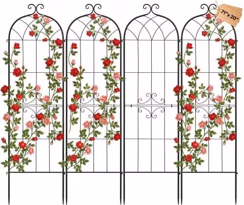 Set di 4 Tralicci da Giardinaggio VEVOR in Acciaio Nero per Piante Rampicanti e Ortaggi, Design ad Incastro Collegabile, H: 180 cm x L: 52,5 cm