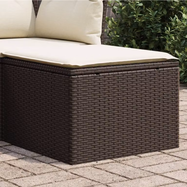 Sgabello da giardino vidaXL in polyrattan marrone con cuscino bianco, L/P/H: 55 x 55 x 37 cm