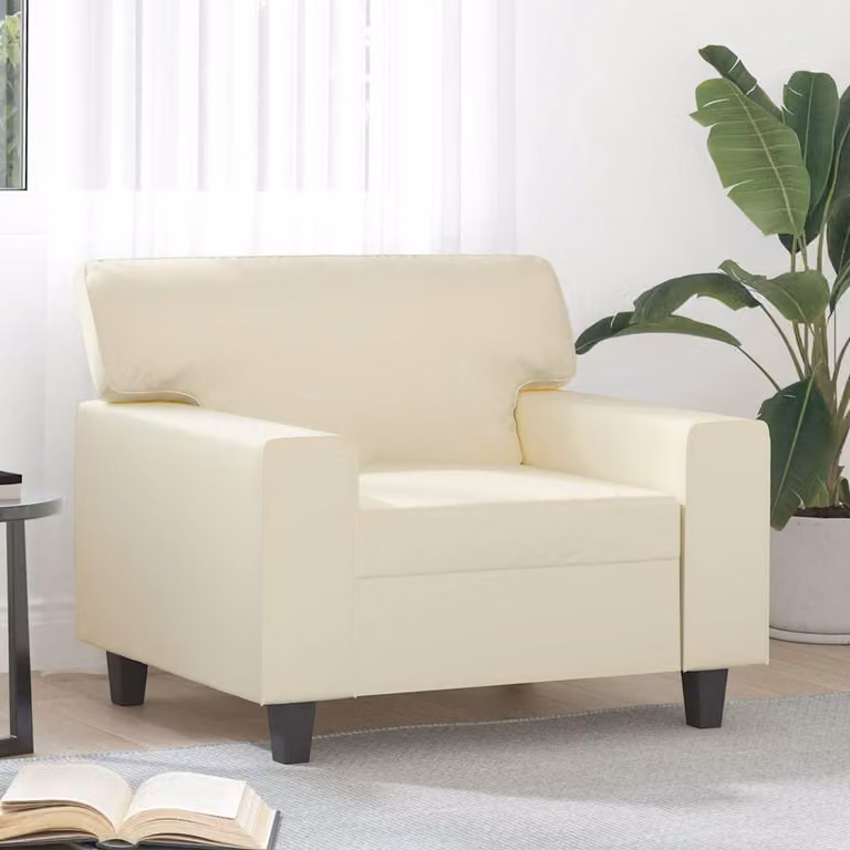 Poltrona moderna vidaXL in similpelle beige con braccioli e struttura in metallo