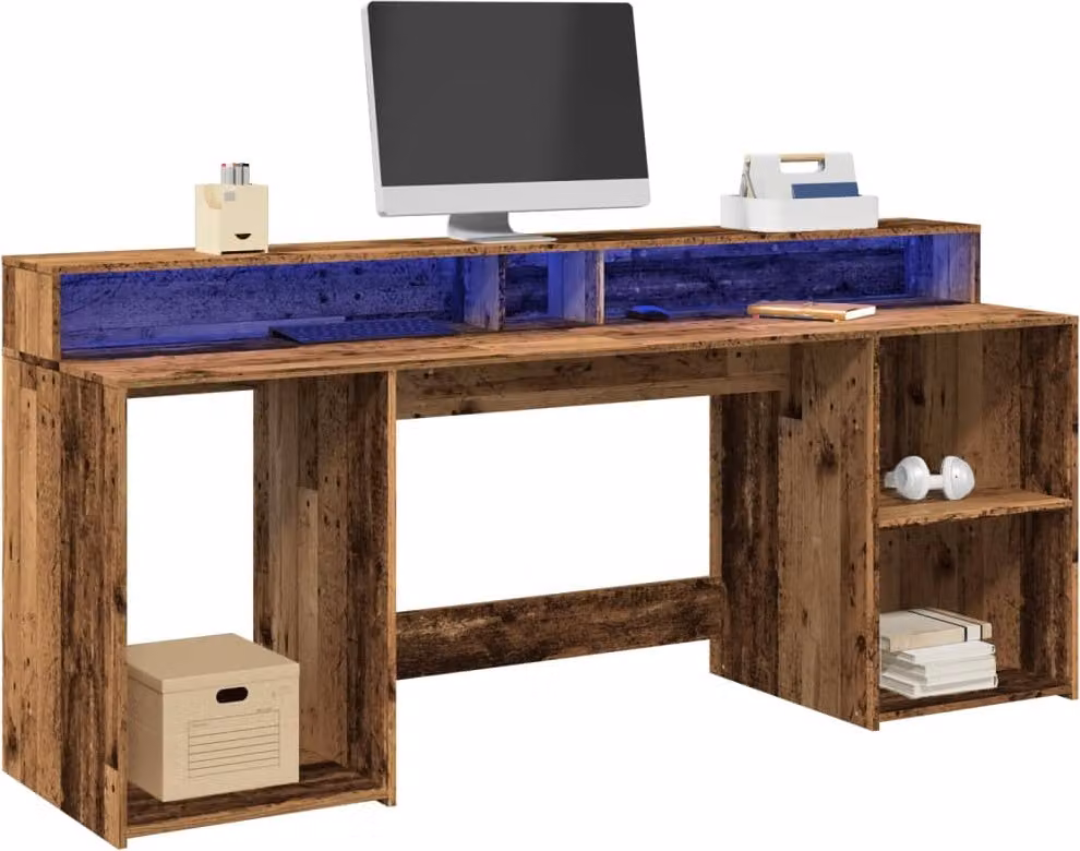 Maison Exclusive - Scrivania con Luci LED Legno Antico 200x55x91 cm in Truciolato