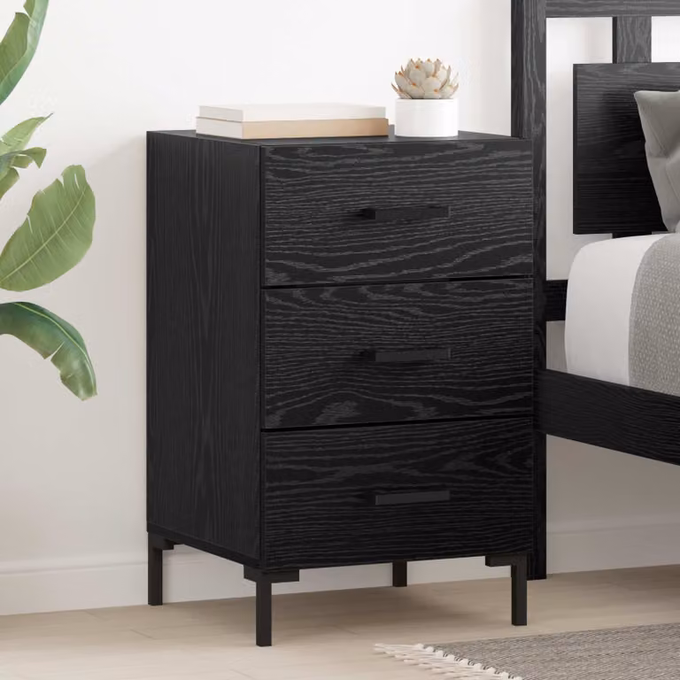 vidaXL Armadio da Notte Moderno in MDF e Metallo, Colore Nero e Marrone, L 40 cm x P 40 cm x H 66 cm