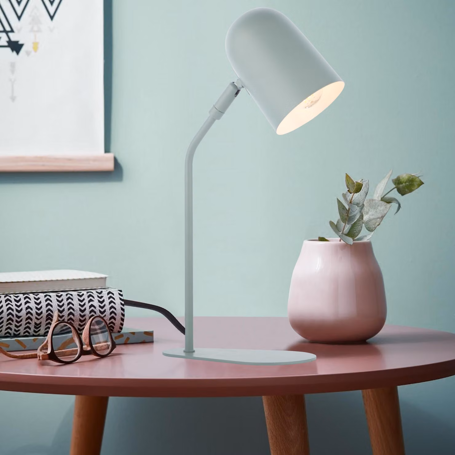 Lampada da tavolo, altezza 38 cm, E14, testa orientabile, metallo, verde opaco