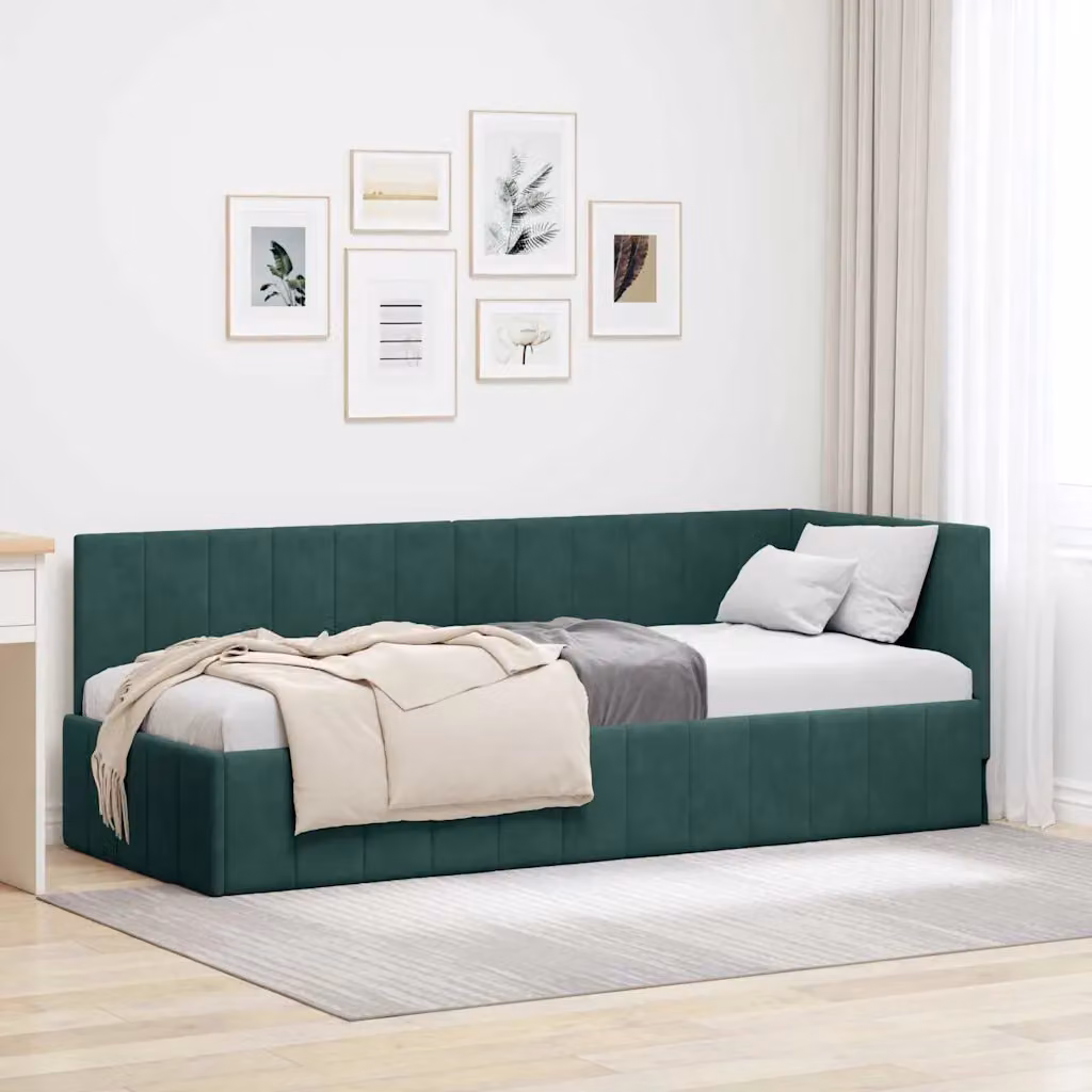 Cornice del letto ad angolo vidaXL in velluto verde con chaise longue asimmetrica L/P/H: 204 x 140 x 84 cm – 1