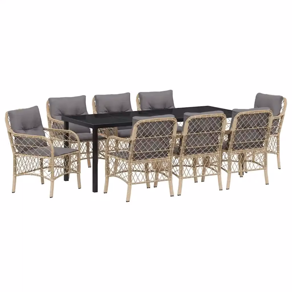 Set da pranzo da giardino moderno vidaXL in polyrattan beige con tavolo in vetro e 9 pezzi – 2