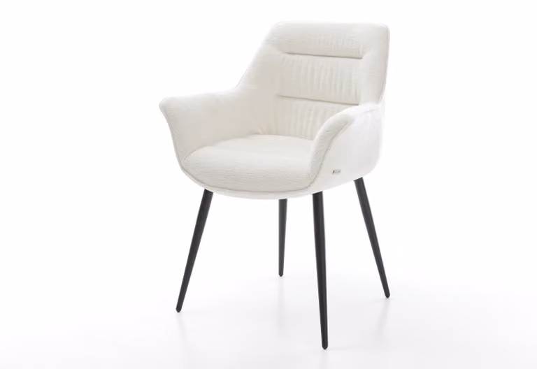 DELIFE Sedia da pranzo Kaira-Flex Bouclé Soft Beige a 4 gambe coniche nere