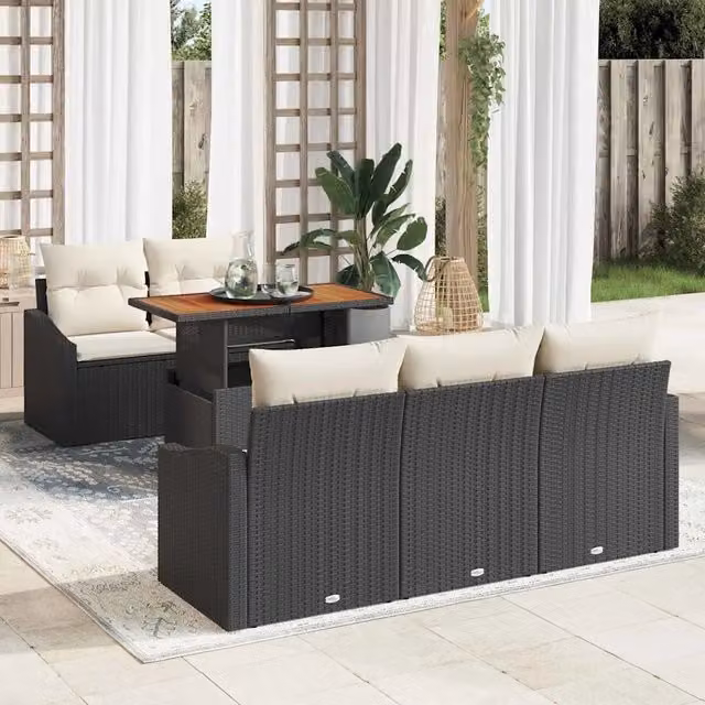 Set Divano da Giardino 6 pz Nero Poly Rattan 3358511
