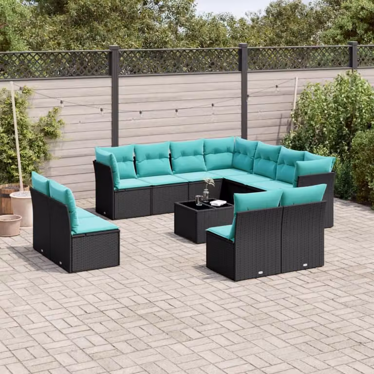 Maison Exclusive - Set da giardino 12 pezzi con cuscini, polyrattan nero