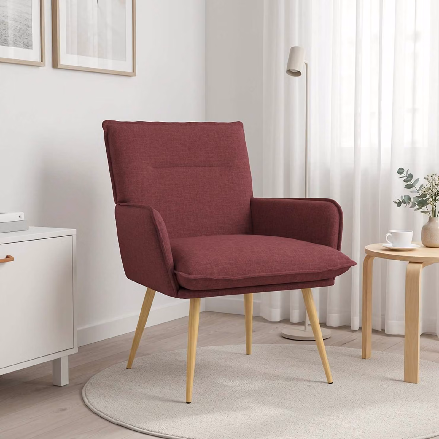 Poltrona moderna vidaXL in tessuto rosso con struttura in metallo e braccioli
