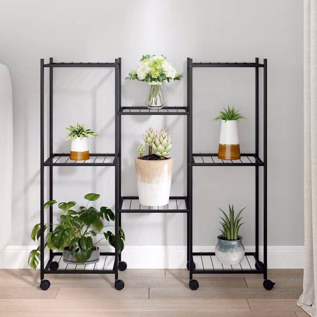 vidaXL Portafiori con Ruote in Metallo Nero Opaco L: 83 cm, P: 25 cm, H: 83,5 cm