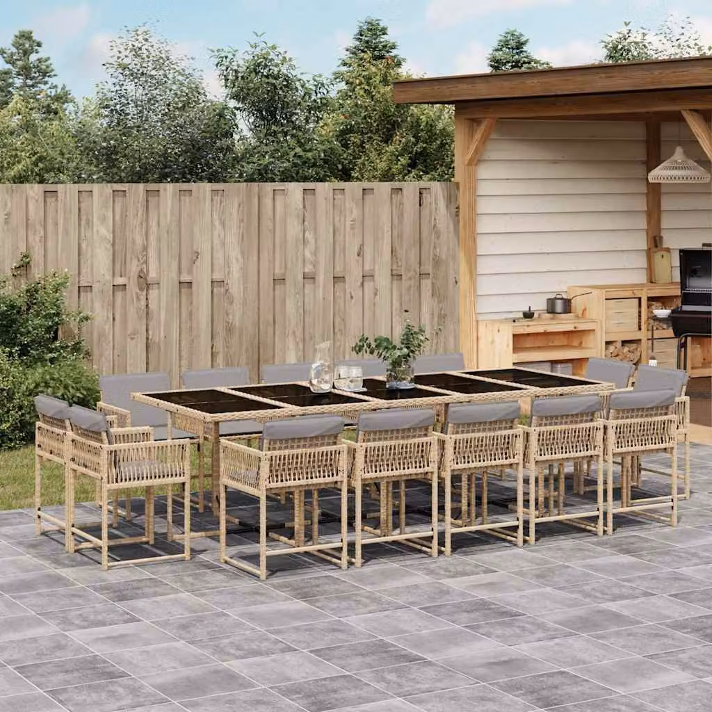 Set Pranzo da Giardino vidaXL in Polyrattan con Cuscini Beige, Nero e Grigio, 15 Pezzi – 1