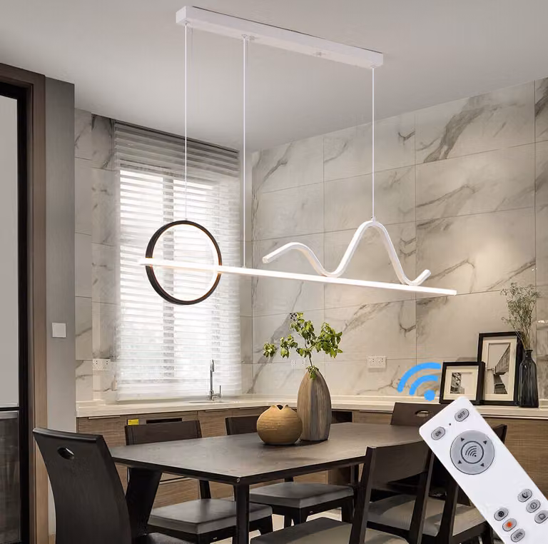Lampada a sospensione a LED TY8279-1000 con telecomando/app mobile Colore della luce/luminosità regolabile Paralume in acrilico montatura in metallo laccato bianco Design A