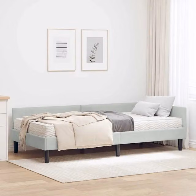 Letto Angolare Moderno con 2 Materassi vidaXL in Velluto Grigio, L/P/H: 200 x 80 x 104 cm