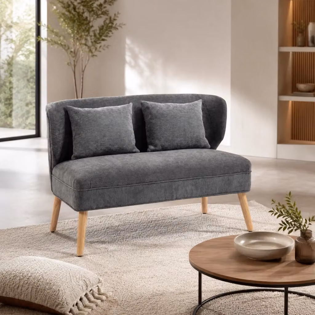 Divano a 2 posti Mivray in tessuto grigio con gambe in legno, L: 117 cm, P: 65 cm, H: 78,5 cm – 2