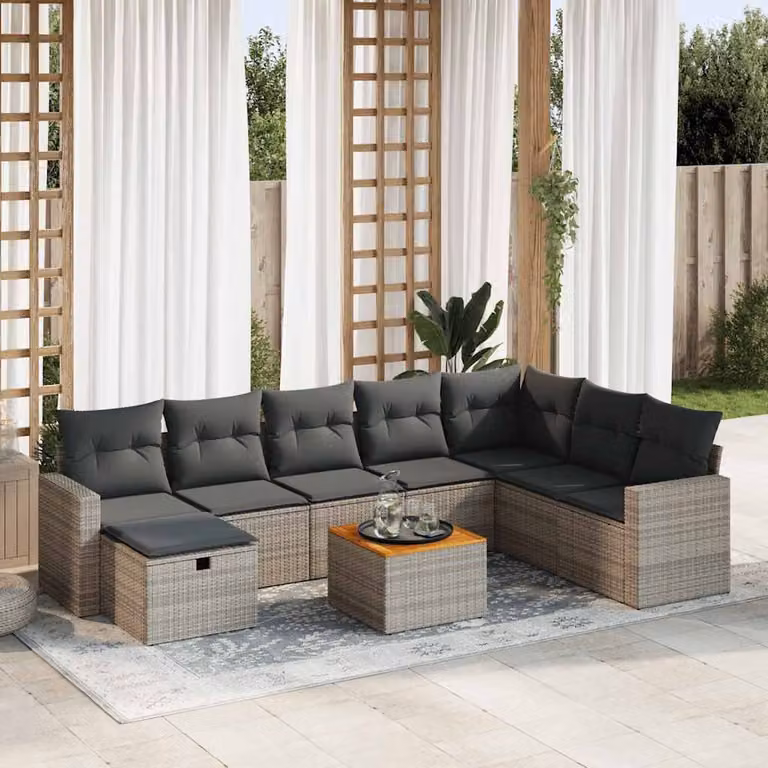 Maison Exclusive - Set da giardino 9 pezzi con cuscini Grigio Polyrattan