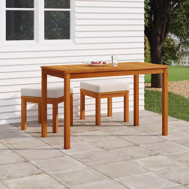 Set da pranzo da giardino vidaXL in legno di acacia con 3 pezzi e cuscini beige e marroni – 1