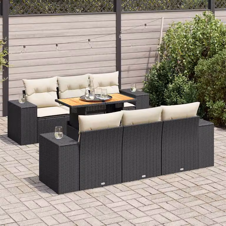 Set Divani da Giardino vidaXL in Polyrattan con Cuscini e Tavolino da Esterno, Design Moderno a L, 7 Pezzi