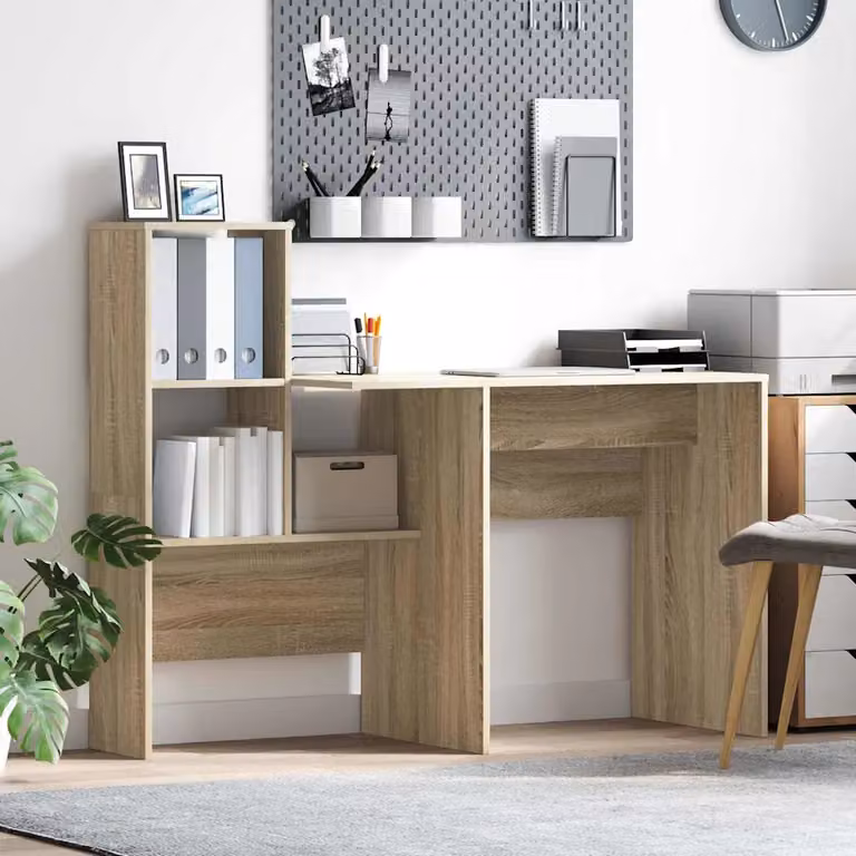 Scrivania da ufficio moderna vidaXL in legno MDF color rovere e beige L: 131,5 cm, P: 50 cm, H: 75 cm