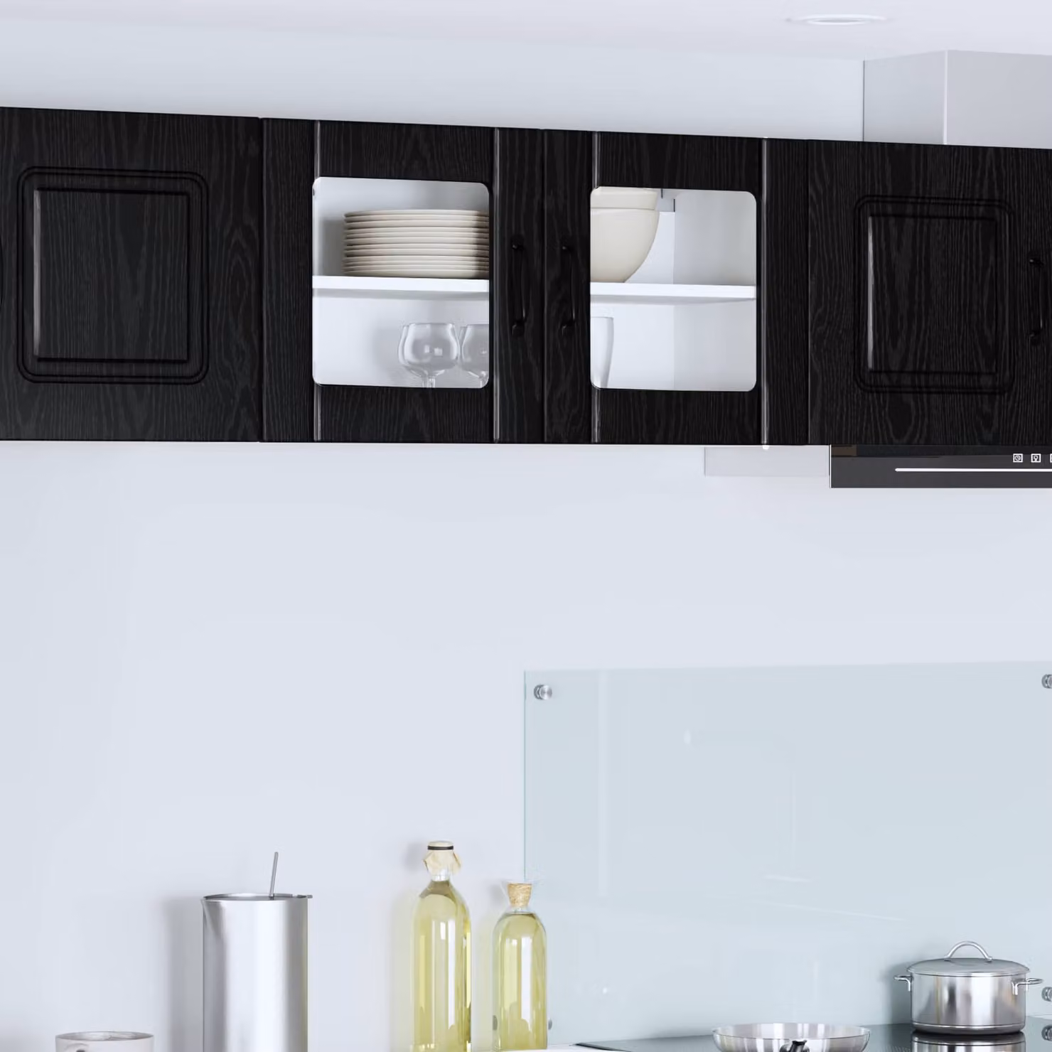 Mobile da parete LUCCA vidaXL in legno e vetro con ante, Rovere e Nero, L 80 x P 31 x H 40 cm