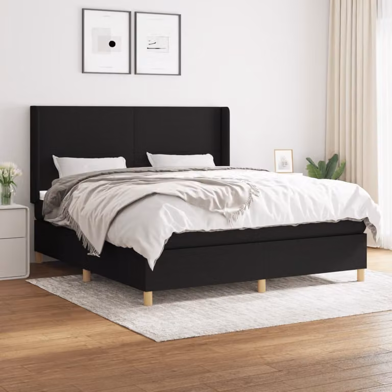 The Living Store Letto a molle con materasso nero 160x200 cm in tessuto