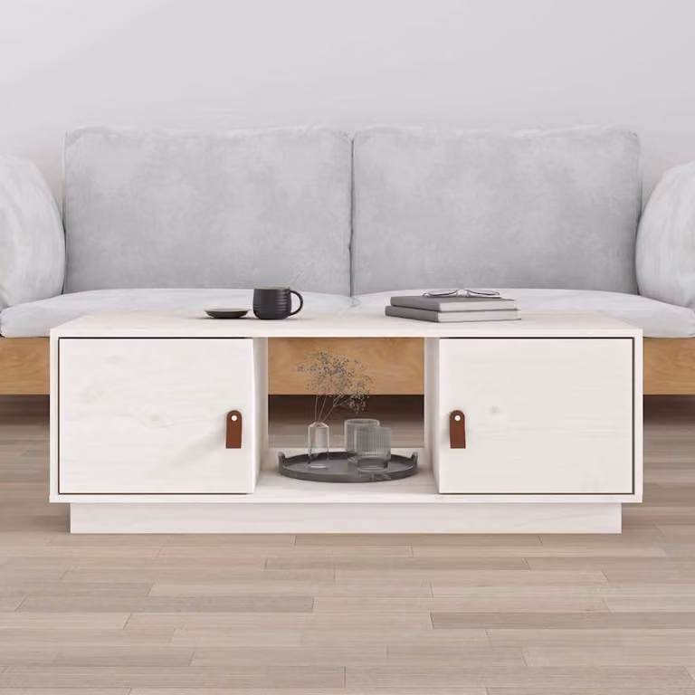 vidaXL Tavolino da Salotto Moderno in Legno di Pino Bianco L: 100 cm, P: 50 cm, H: 35 cm