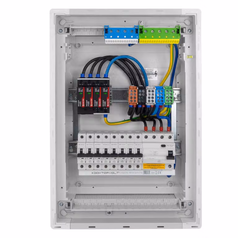 Scatola portafusibili Hager da incasso 2x12 moduli 8xMCB 1xRCCB VDE protezione da sovratensioni fusibili cablati 505,50x348x98mm Doktorvolt