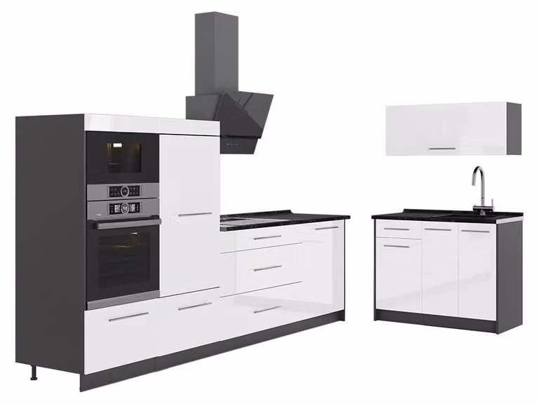 Cucina Vicco Fame-Line Bianco lucido/Antracite 380 cm, PL Antracite, Model 64076