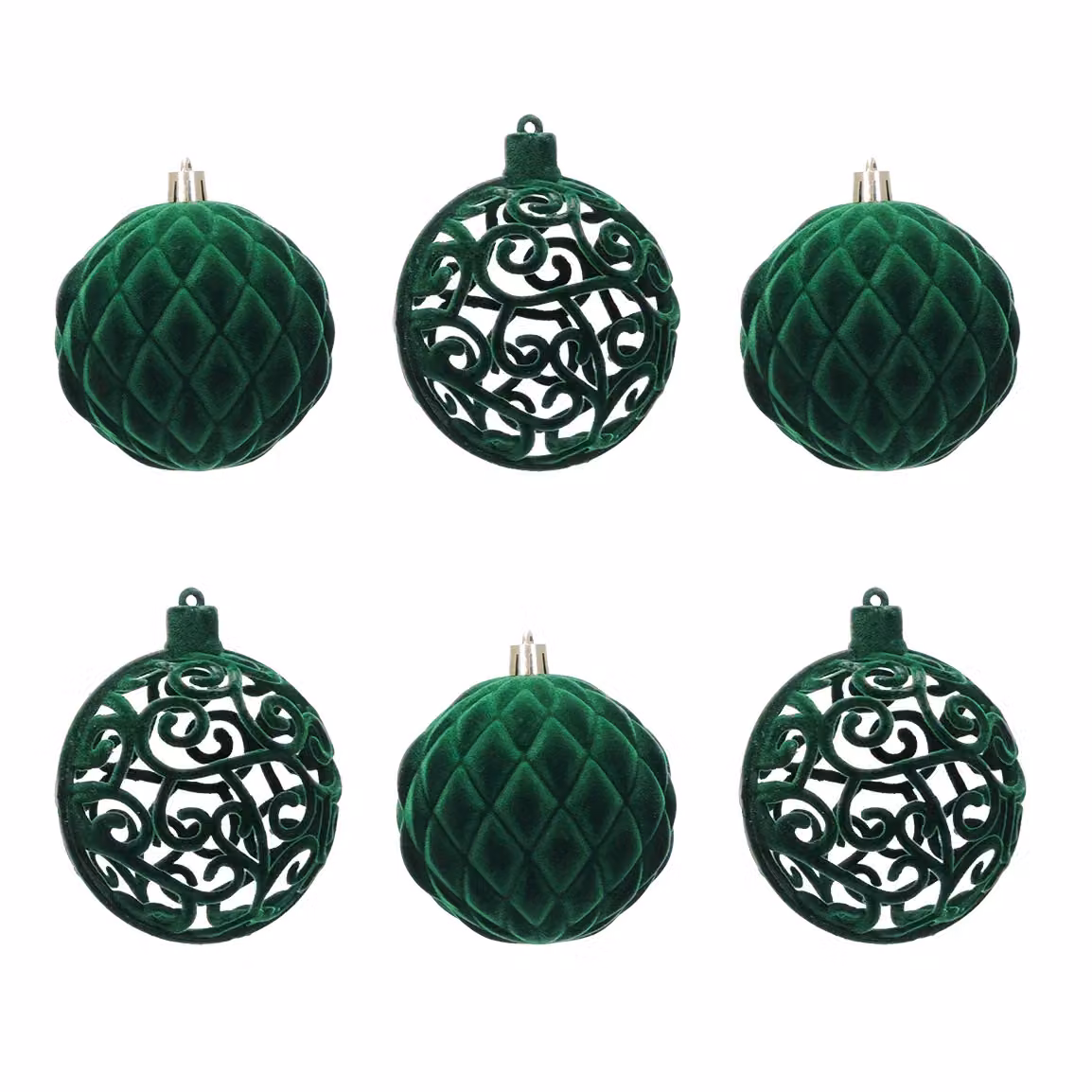 Set di 6 palline di Natale VESTIAMO CASA con effetto velluto, disponibili nei colori verde e rosso, diametro: 10 cm – 2