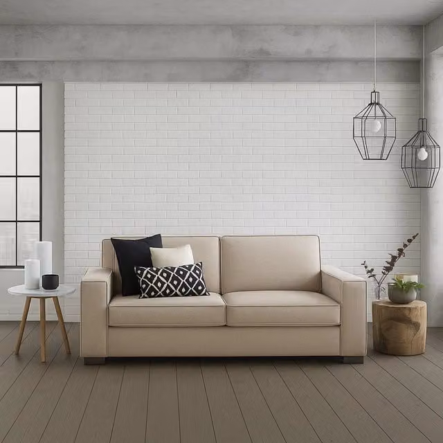 Divano a 3 posti Diopside Talamo Italia, Sofà moderno in tessuto beige con cuscini decorativi e coperture rimovibili, L: 220 cm, H: 90 cm, P: 95 cm