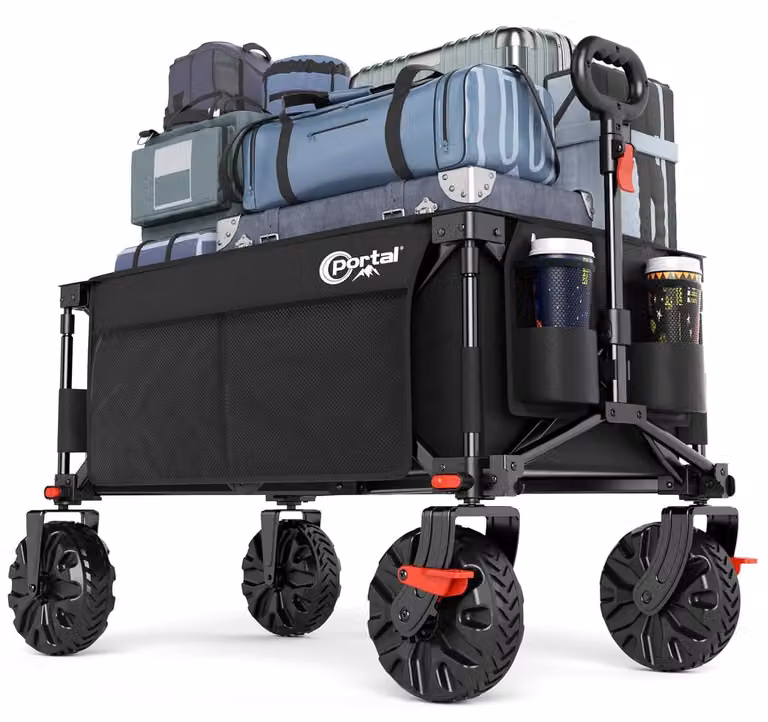 Carrello da spiaggia pieghevole con portellone, dotato di grandi ruote, capacità di carico: 102 kg