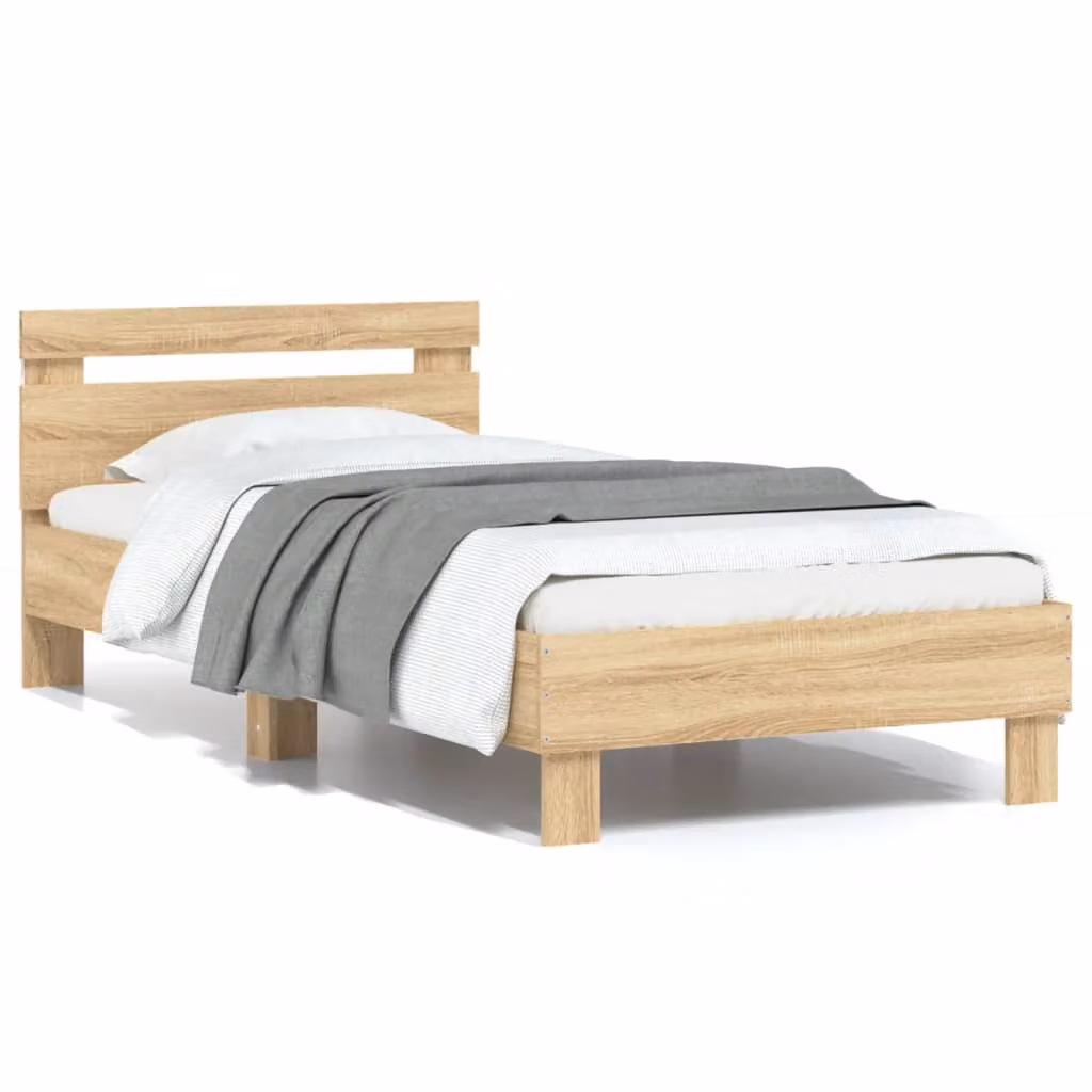 Letto con testiera e illuminazione LED vidaXL in legno Rovere Sonoma, L: 75 cm, P: 190 cm