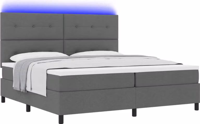 Letto a molle con testiera grigio scuro 200 x 200 cm in tessuto