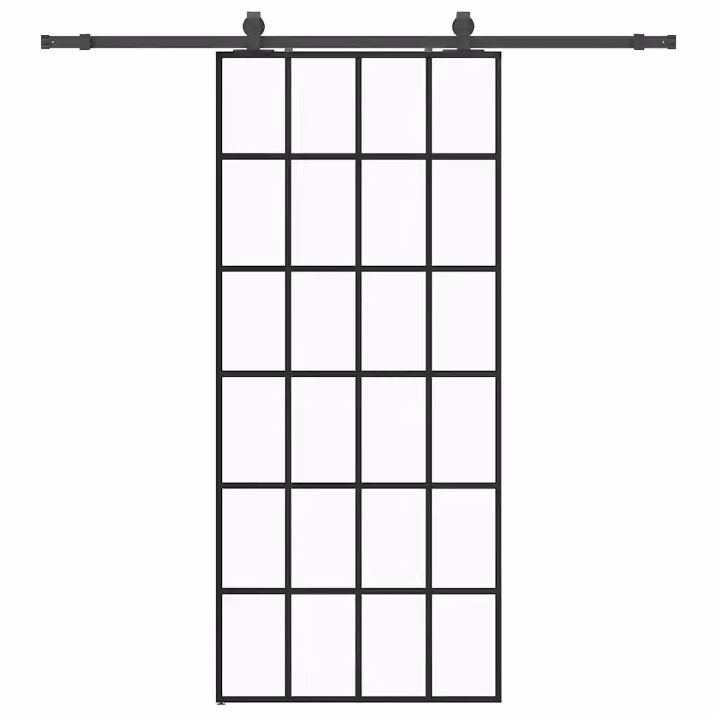 Porta Scorrevole Moderna vidaXL in Vetro Trasparente con Ferramenta Nera L: 90 cm, H: 205 cm – 2