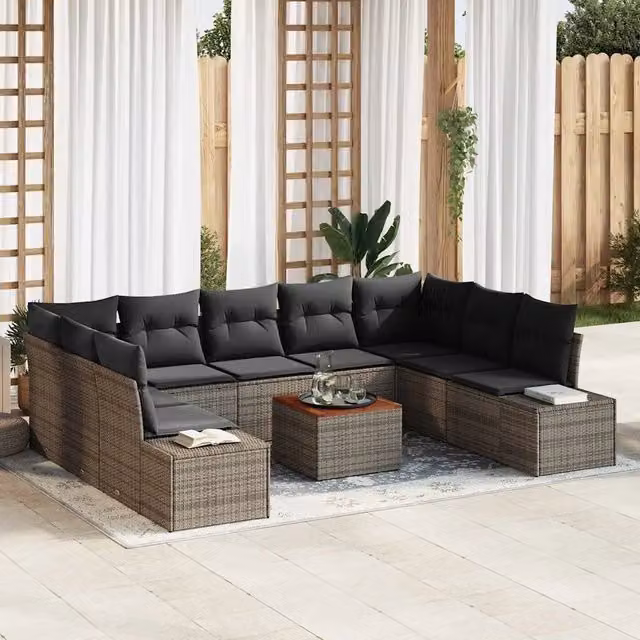 Set Divano da Giardino 10 pz Grigio polyrattan 3348000