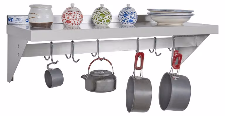 Mensole a parete con 6 ganci, dimensioni 30,5 x 91,4 cm, in acciaio inossidabile, ideali per la cucina