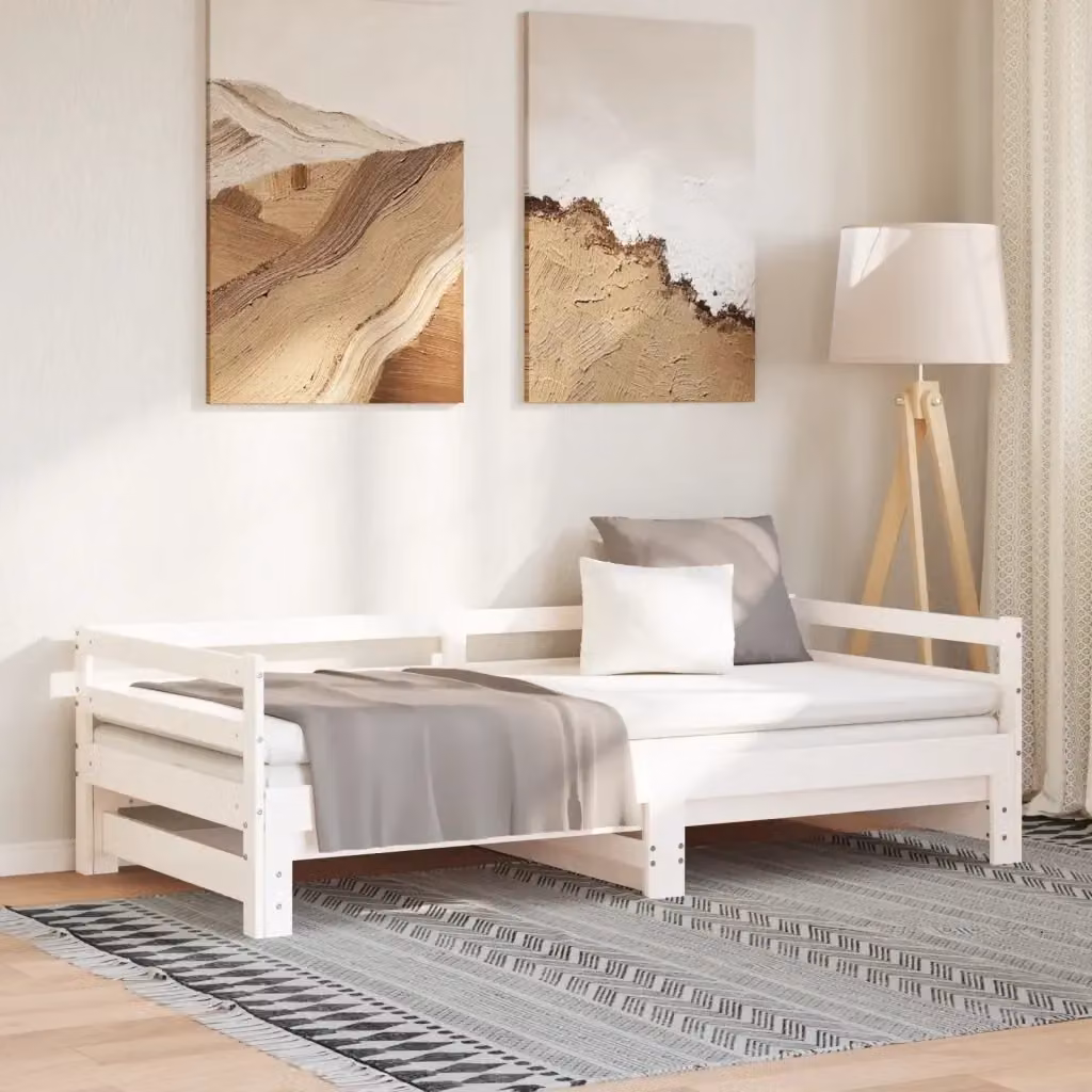 Letto singolo estraibile per adulti in massello di pino bianco laccato L/P/H: 200 x 90 x 184 cm – 2