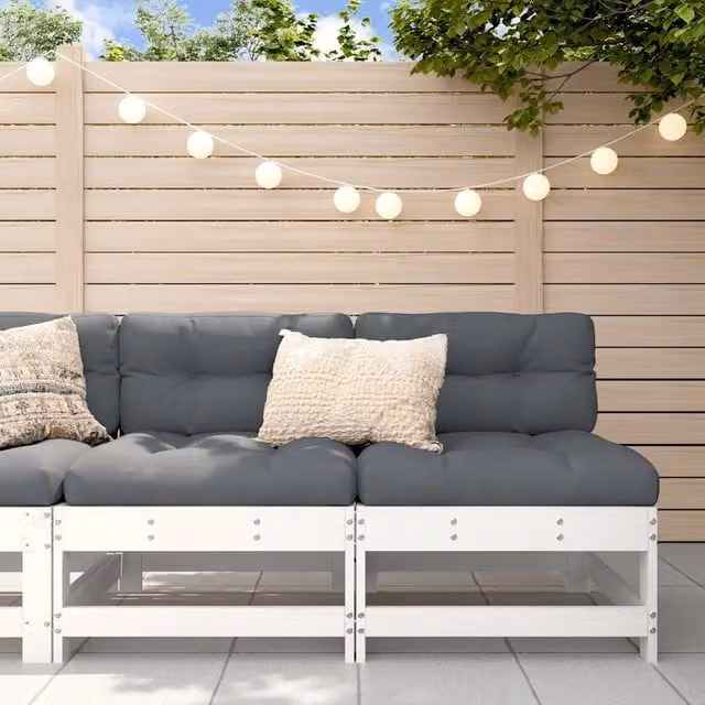 Set di 2 divani da giardino vidaXL in legno massello di pino bianco con cuscini in stile rustico