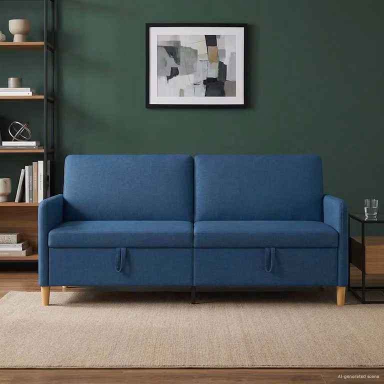Divano moderno vidaXL con contenitore apribile in tessuto blu, L: 192 cm, P: 78 cm, H: 87 cm