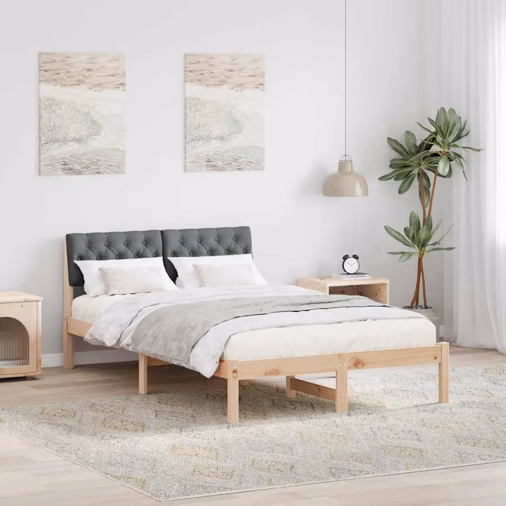 Struttura del letto moderna vidaXL in legno di pino marrone e grigio L: 120 cm, P: 190 cm, H: 204 cm – 1