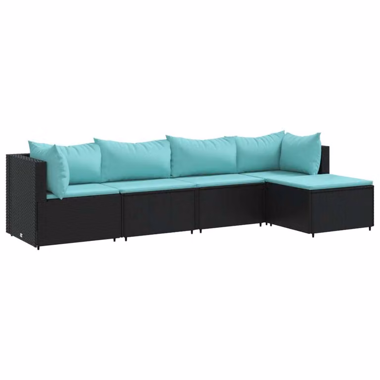 Set Divani da Giardino 5 pz con Cuscini Nero in Polyrattan