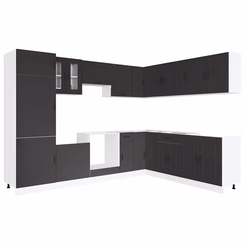 Set di mobili da cucina moderno vidaXL nero con ante a battente in legno e vetro – 2