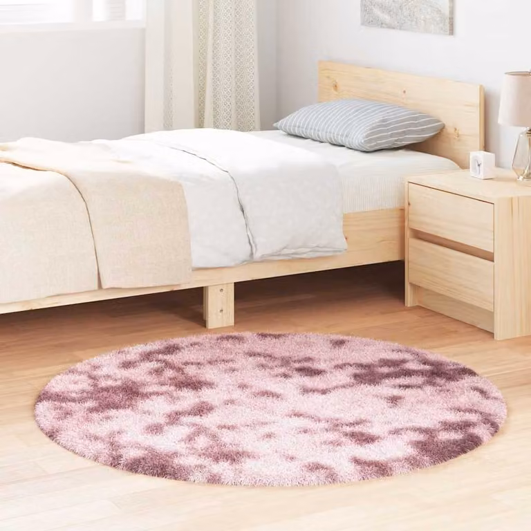 Tappeto Shaggy a Pelo Lungo vidaXL NAVARRA Rosa Antico, Rotondo, Antiscivolo, L: 120 cm